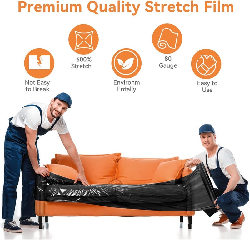 Adaym Store ​ 18" x 1500' Stretch/Shrink Wrap Roll - Plastic Wrap for Moving, Heavy Duty 80 Gauge, 600% Stretch for Packing, Pallets, Shipping&Furniture Protection​ with Handles - Image 5